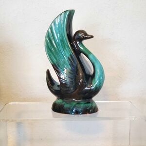 Vintage Blue Mountain Pottery Swan Planter Vase Drip Glaze